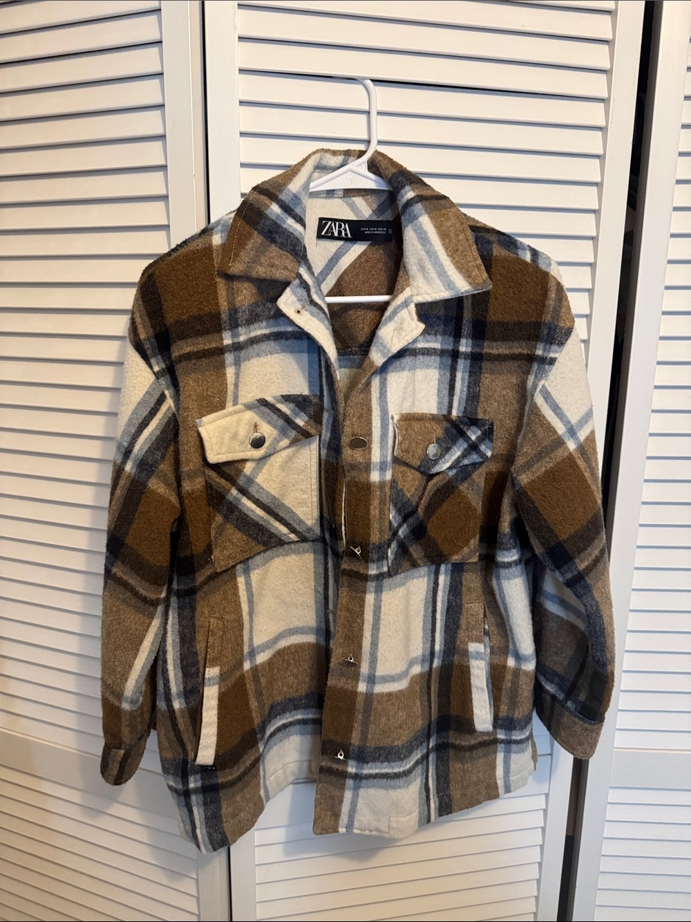 ZARA Brown, Cream and Gray Plaid Shacket